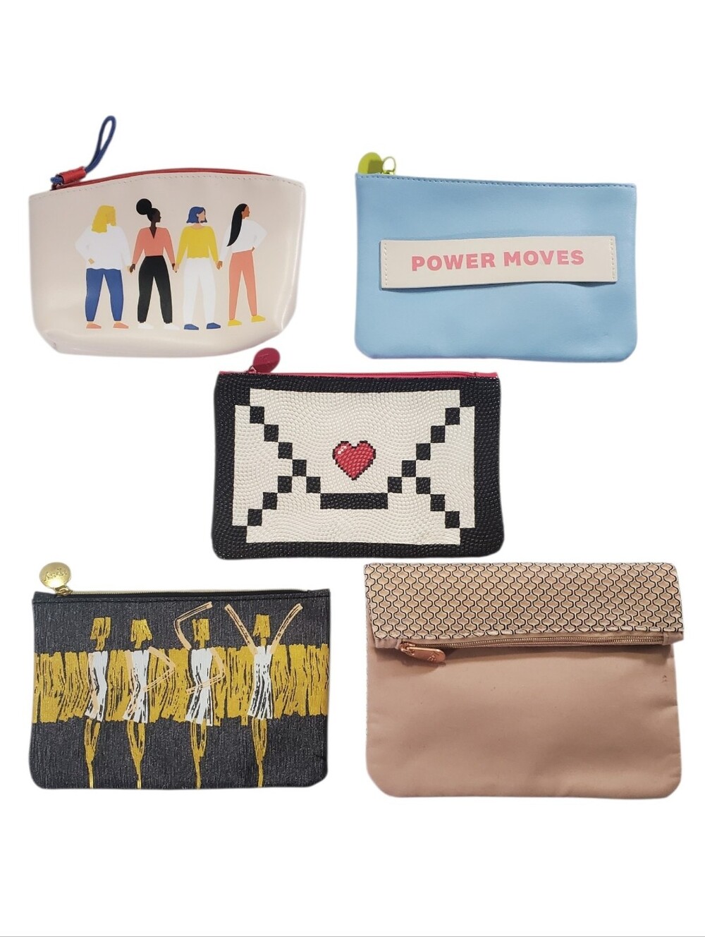 IPSY Bags Set of 5 Assorted Cosmetic Bags Stronger Together Power Moves Glamazon
